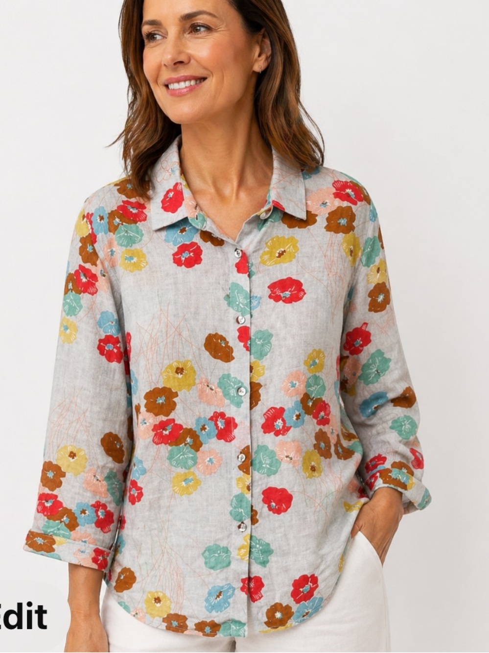 Zyga Lin'n Laundry 100% linen button down top Floral size FR 44 or US Medium